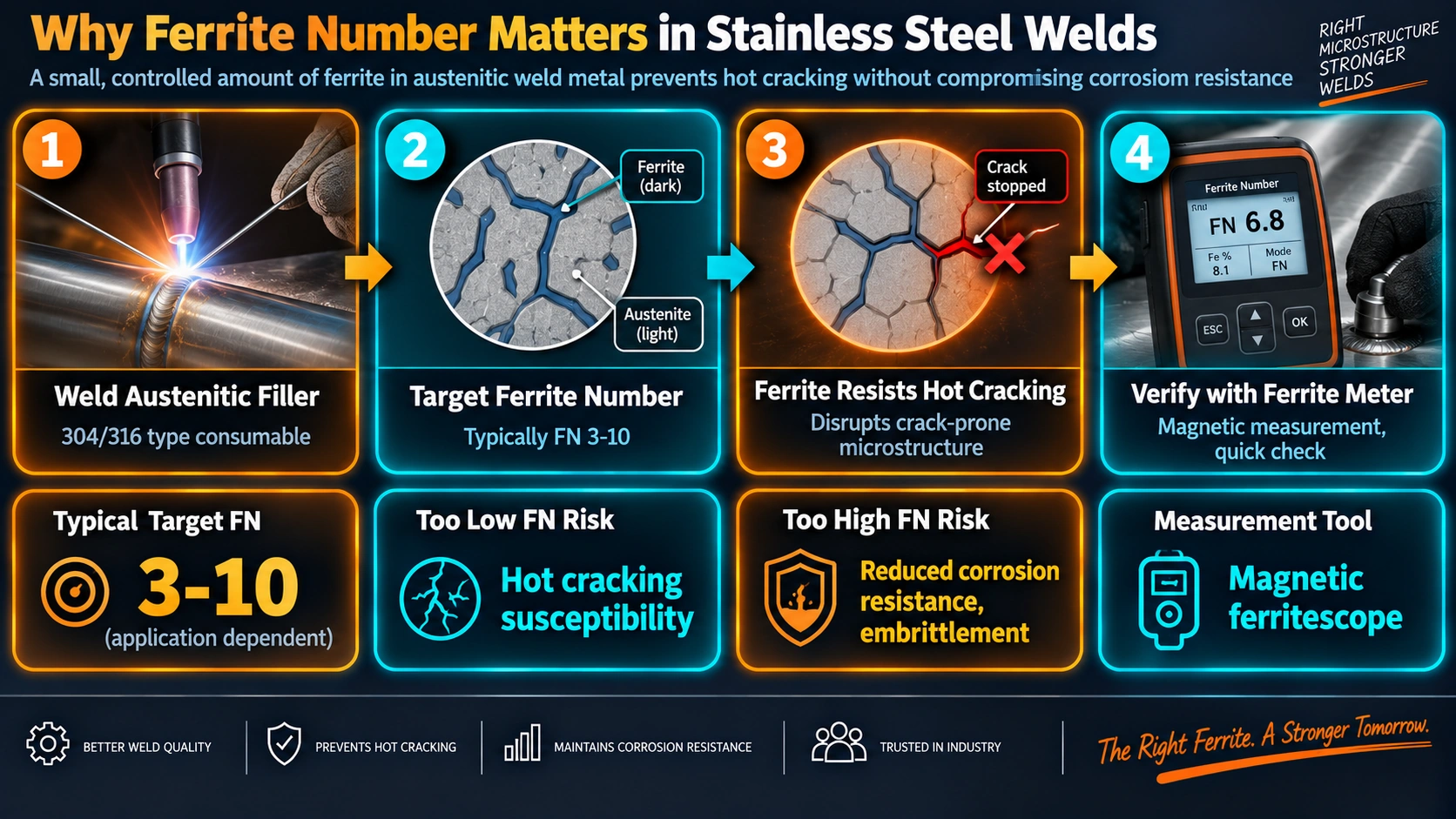 Ferrite number control process in austenitic stainless steel welds