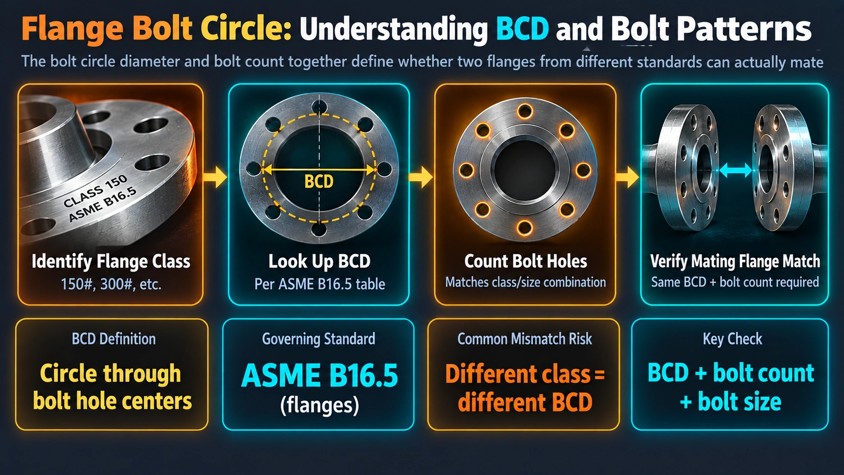 Flange bolt circle diameter and bolt pattern verification process