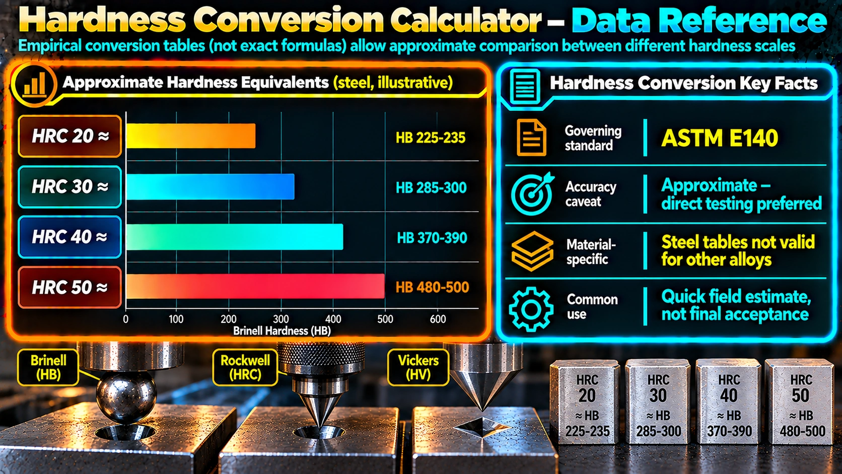 Approximate hardness equivalents and conversion key facts