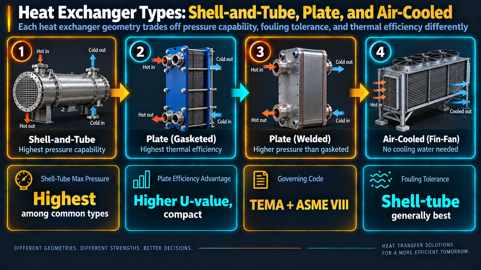 Heat exchanger types compared: shell-and-tube, plate, and air-cooled