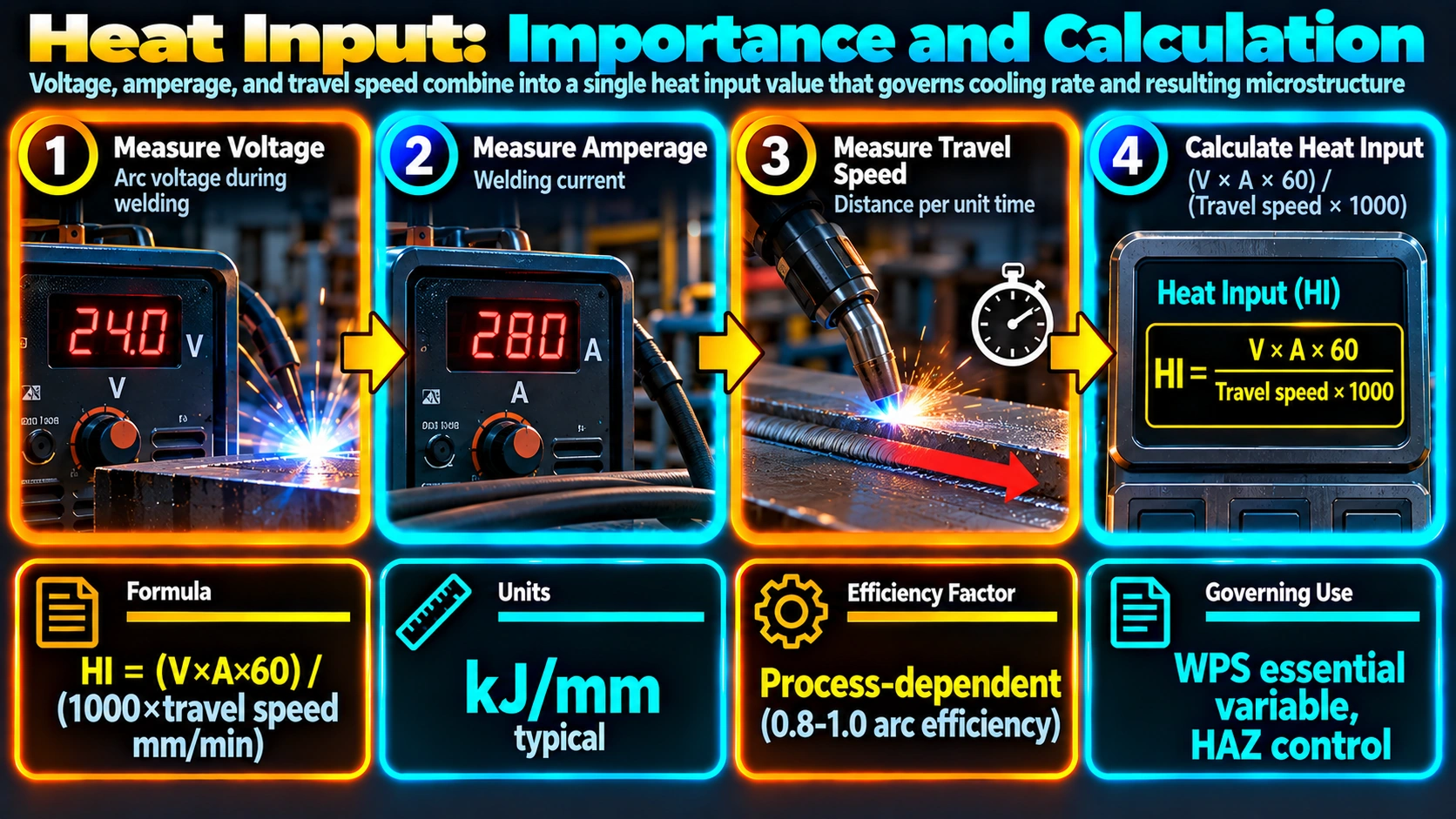 Heat input calculation process from voltage amperage and travel speed