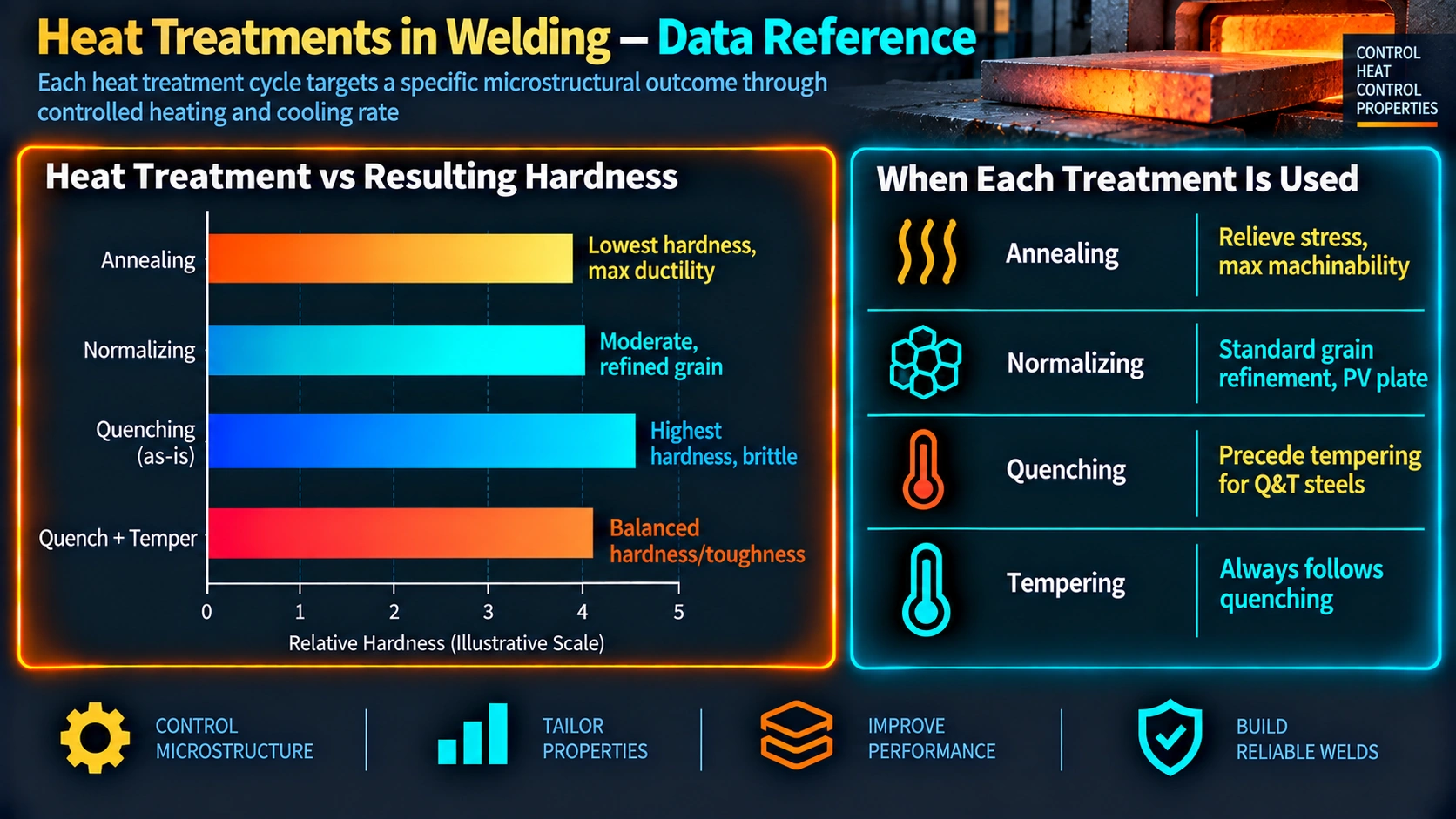 Heat treatment method versus resulting hardness and typical use cases