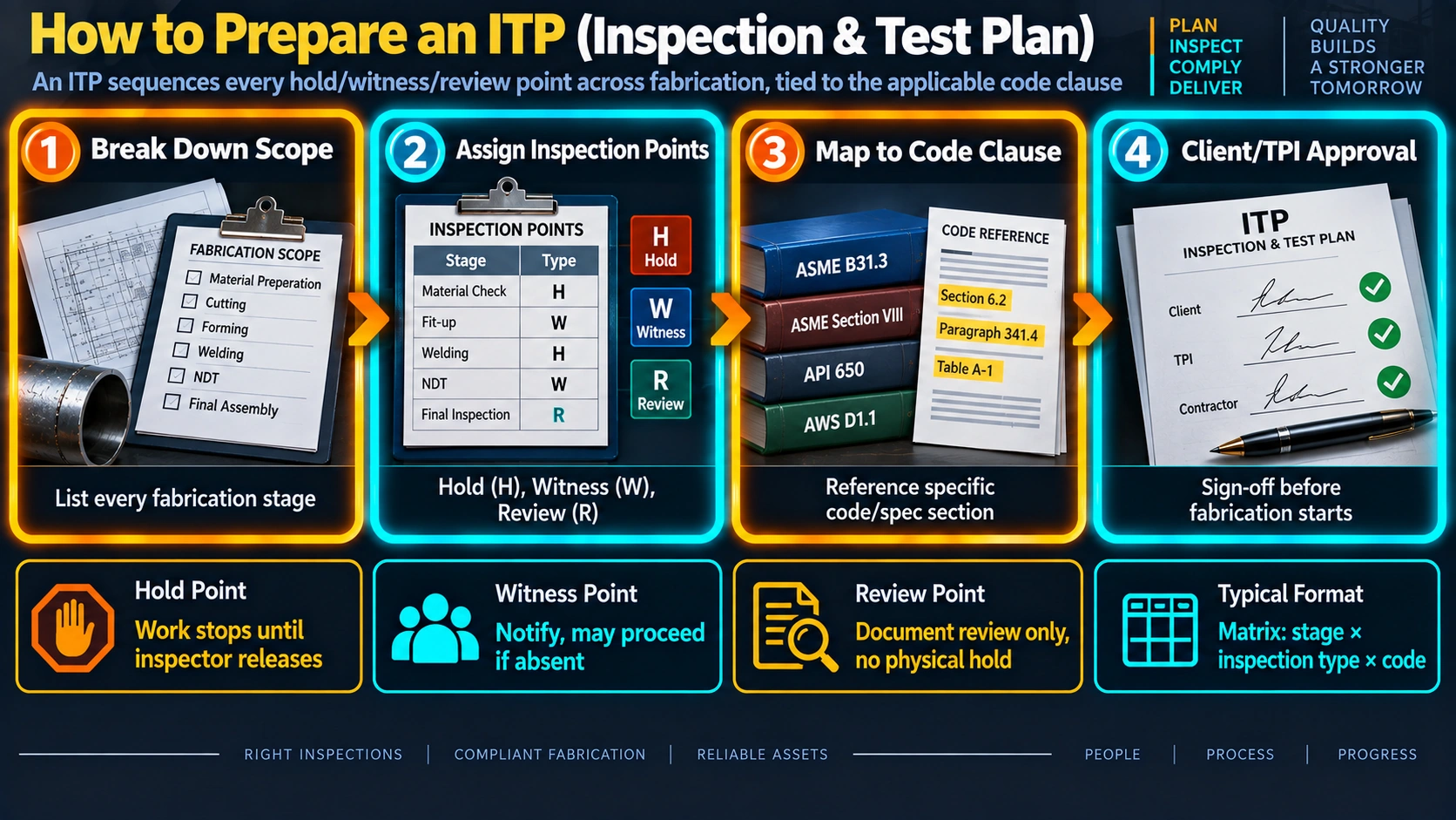 How to prepare an inspection and test plan showing hold, witness, and review points