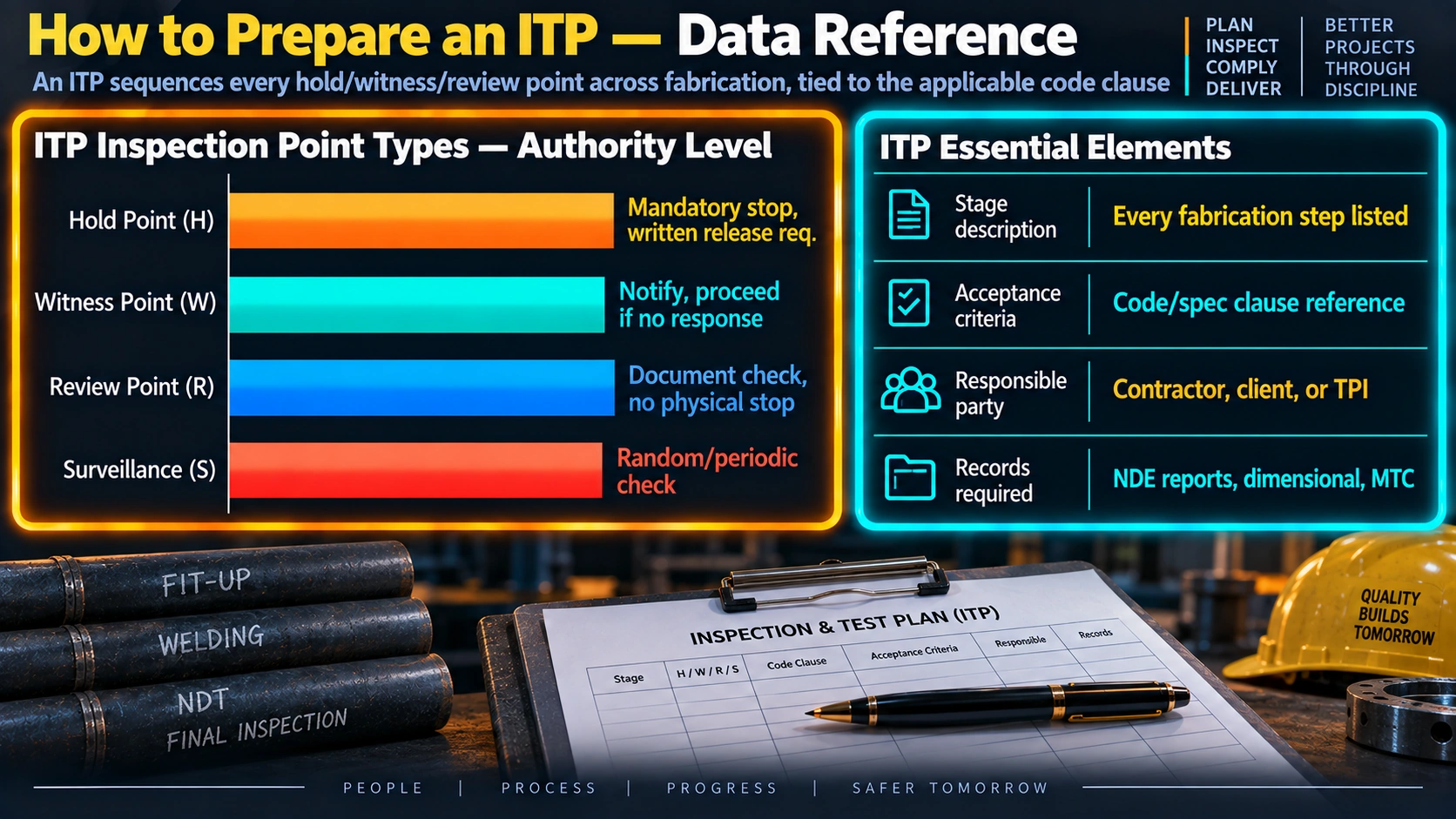 ITP inspection point types compared: hold point, witness point, review point, surveillance