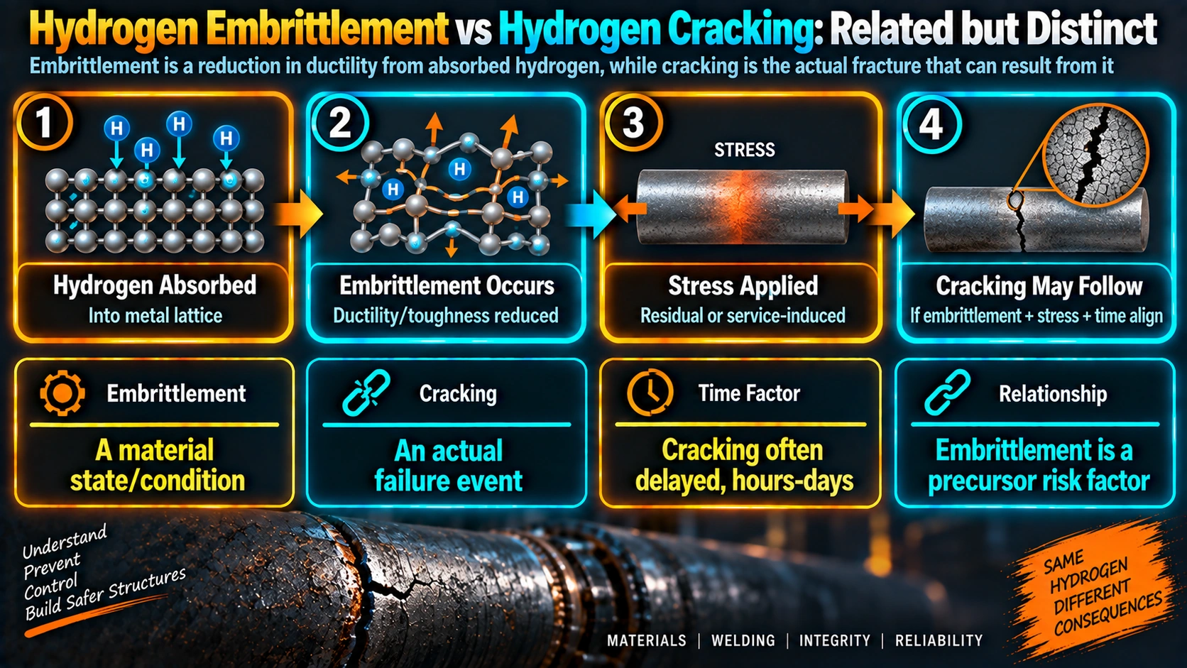 Hydrogen Embrittlement vs Hydrogen Cracking: Related but Distinct