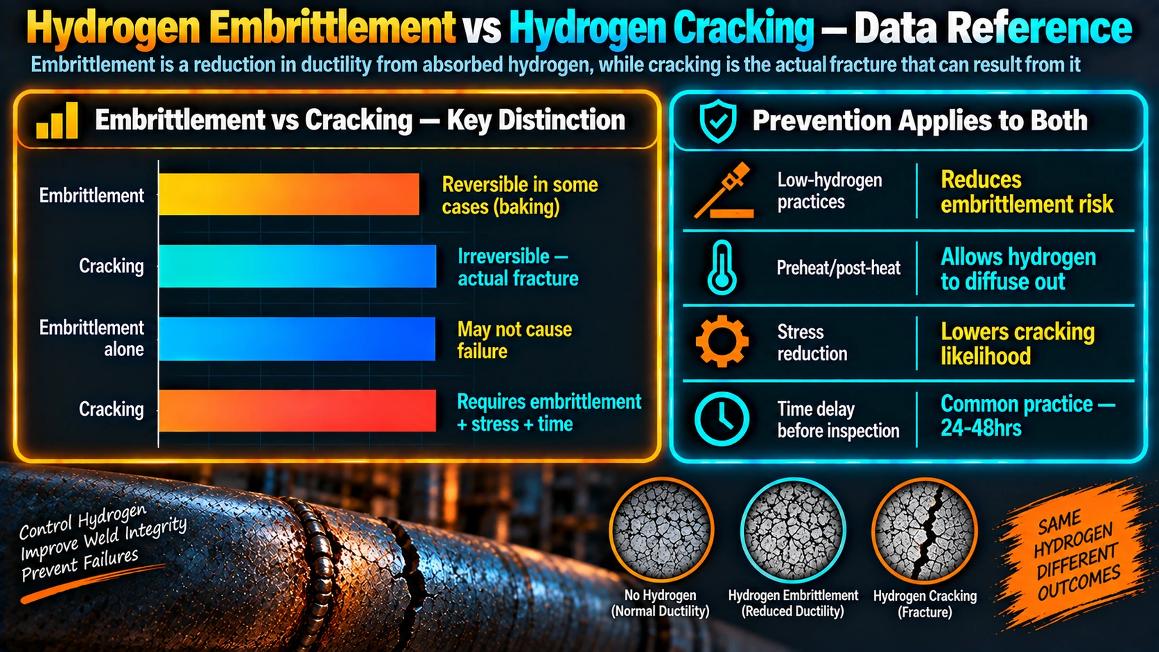 Hydrogen Embrittlement vs Hydrogen Cracking — Data Reference