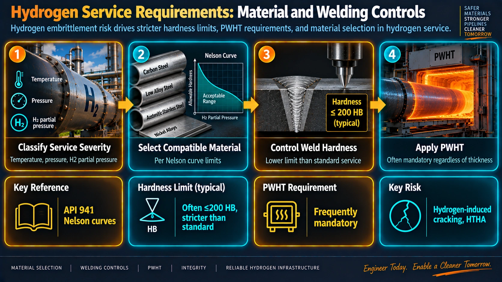 Hydrogen service material and welding control requirements process