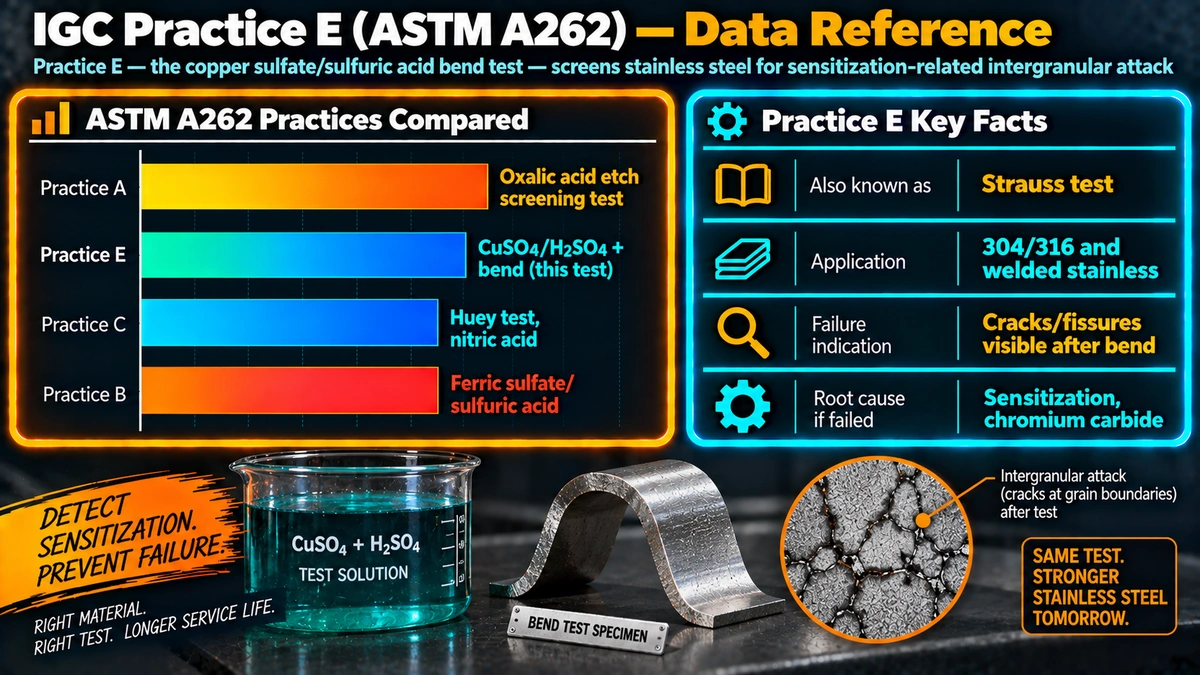 ASTM A262 practices compared and Practice E key facts