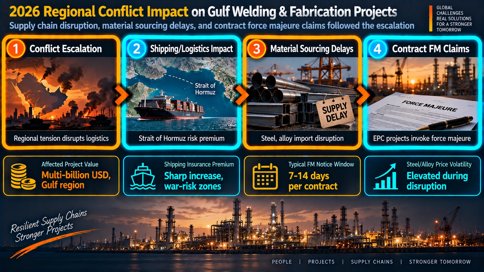 2026 regional conflict impact on Gulf welding and fabrication project supply chains