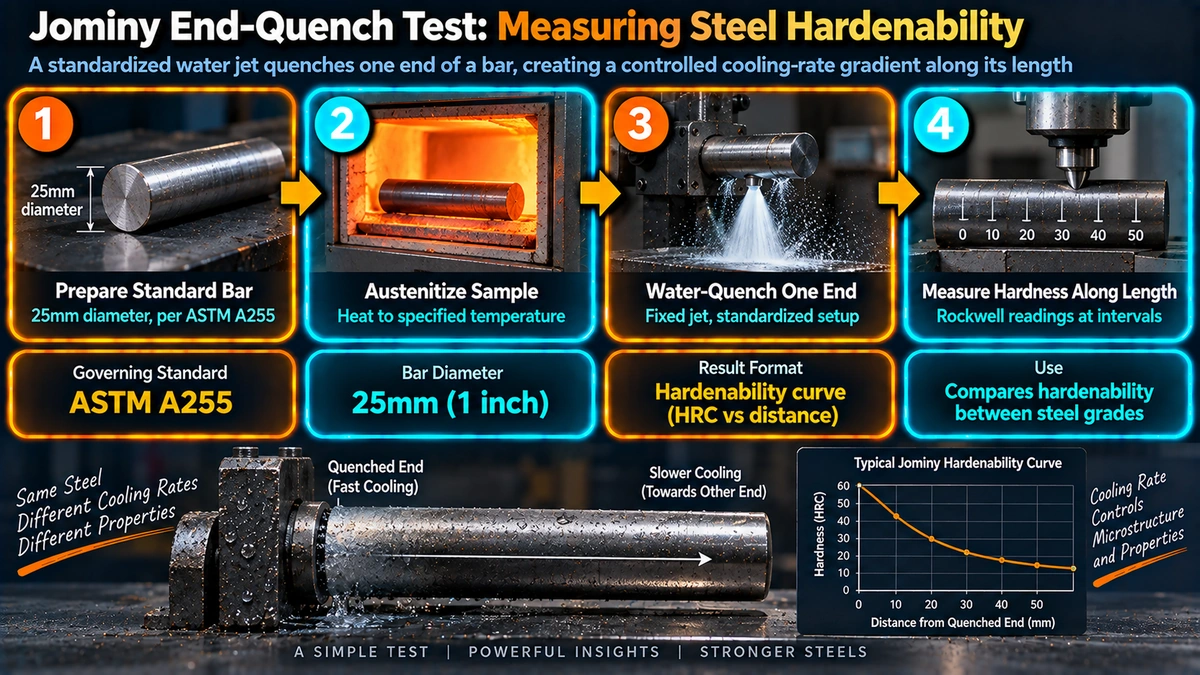 Jominy test hardness versus distance from quenched end
