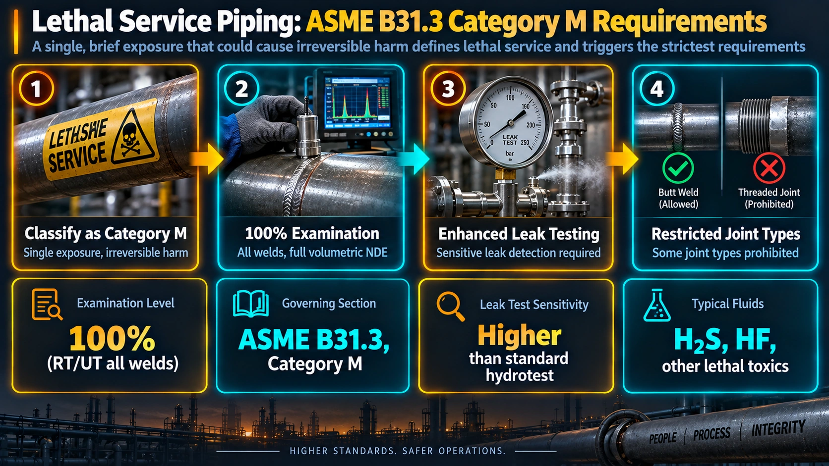 ASME B31.3 lethal service Category M classification and examination requirements