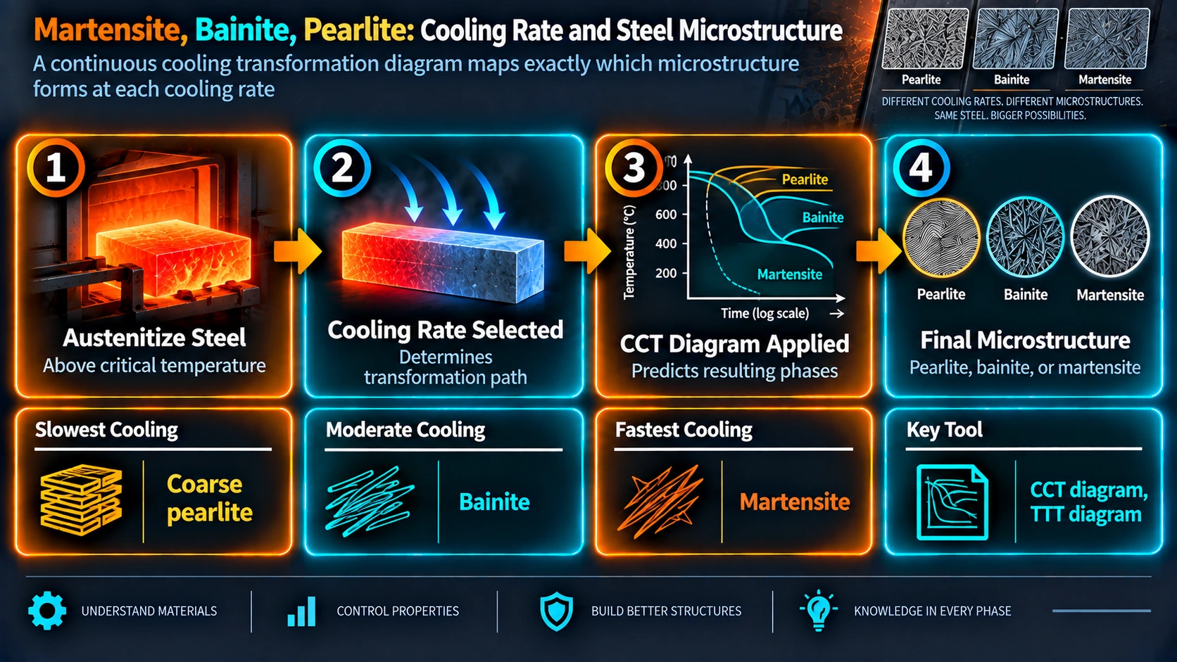 Steel microstructure formation process based on cooling rate using CCT diagram