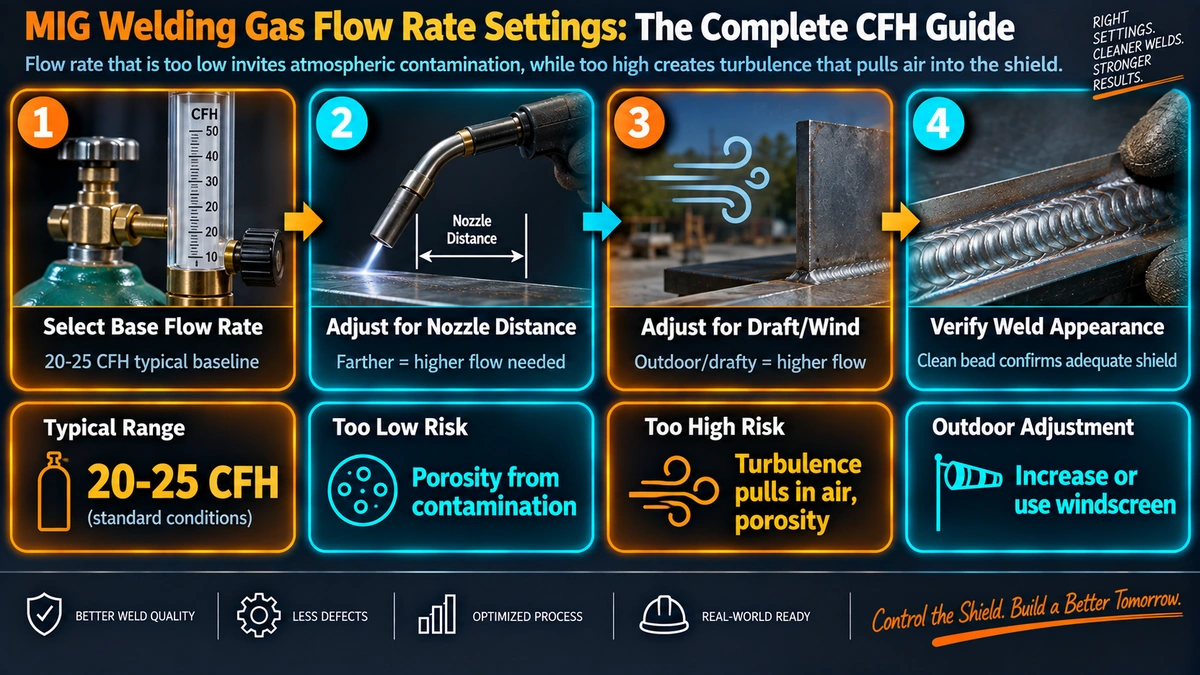 MIG welding gas flow rate setting process for different conditions
