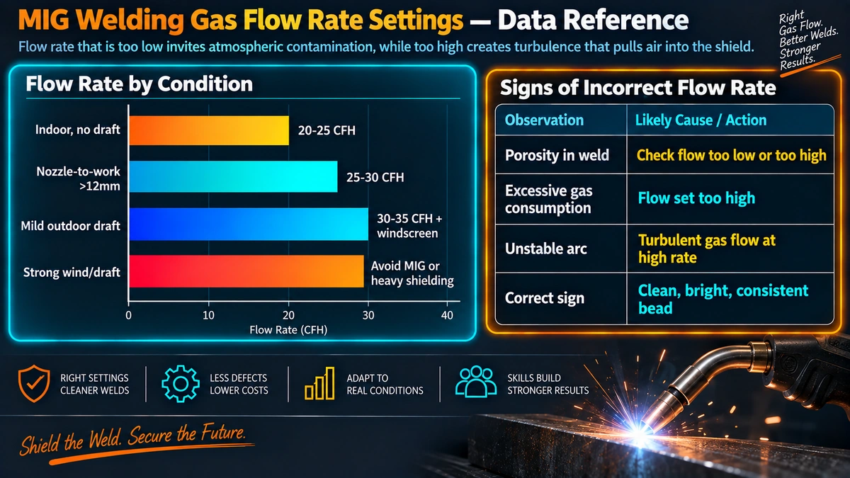 MIG welding flow rate by condition and signs of incorrect flow rate