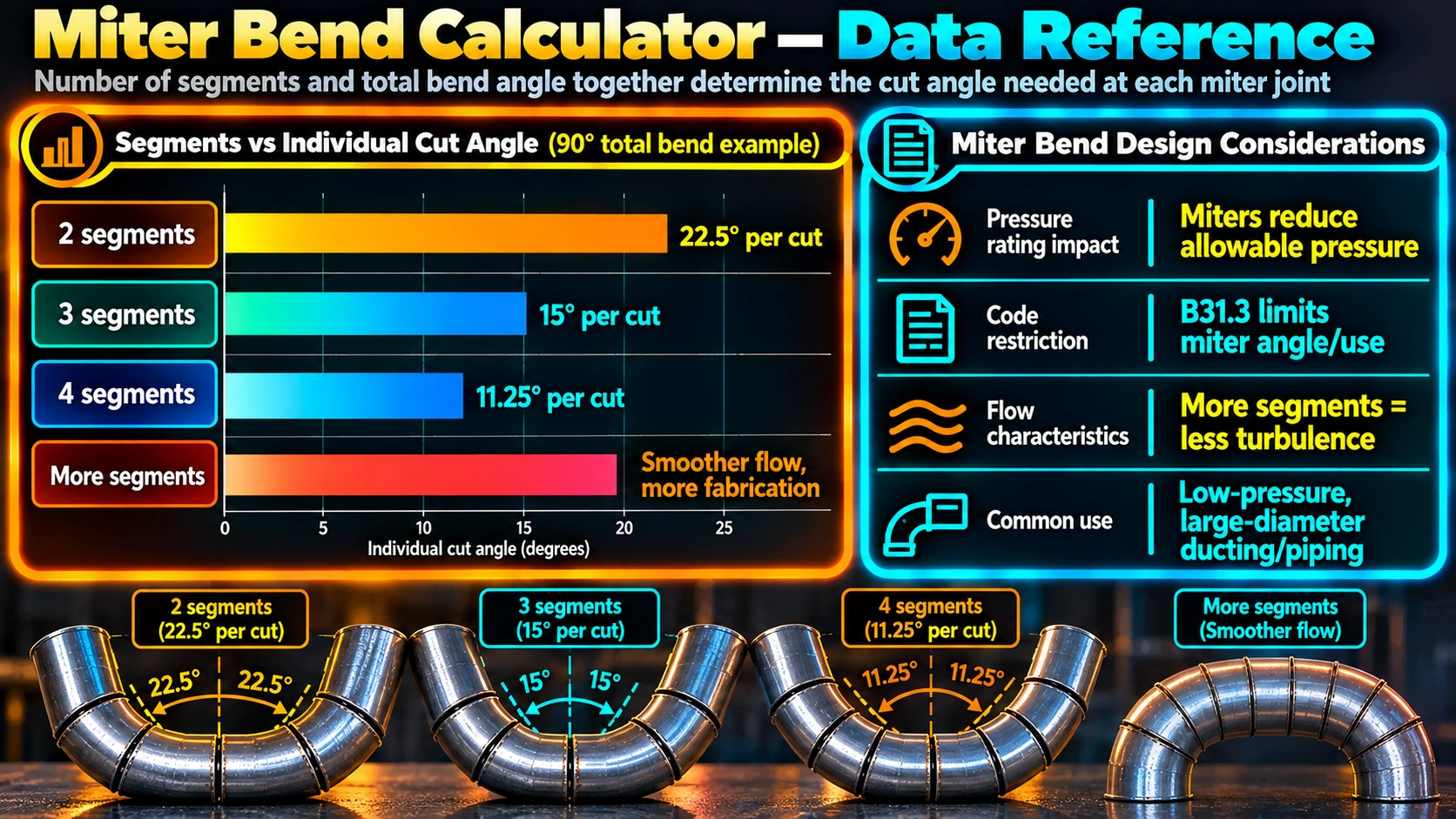 Segments versus individual cut angle and miter bend design considerations