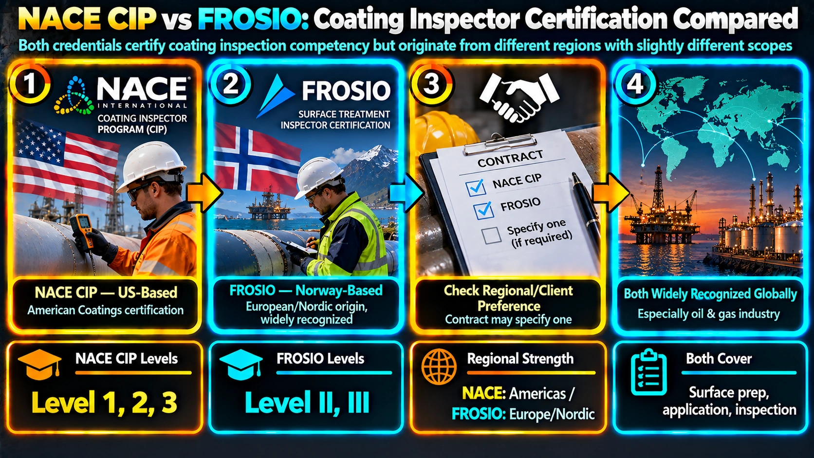 NACE CIP vs FROSIO: Coating Inspector Certification Compared