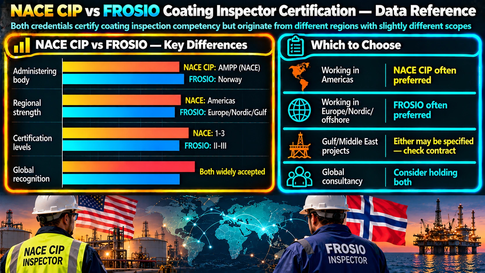 NACE CIP vs FROSIO Coating Inspector Certification — Data Reference