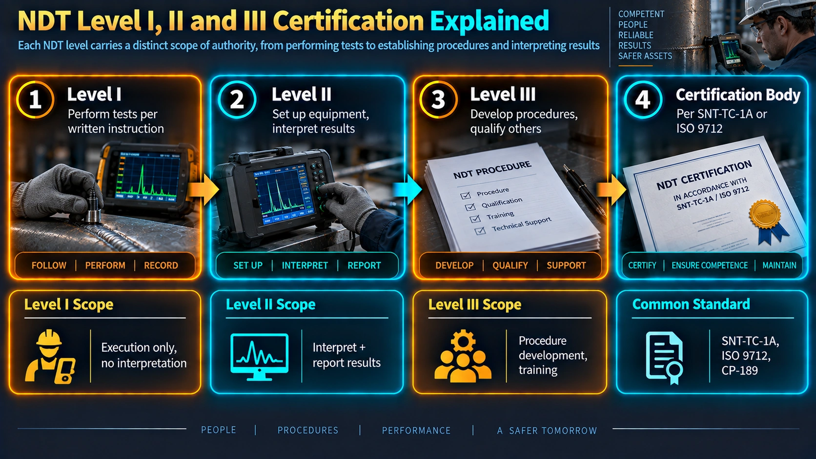 NDT Level I, II, and III certification scope of authority explained