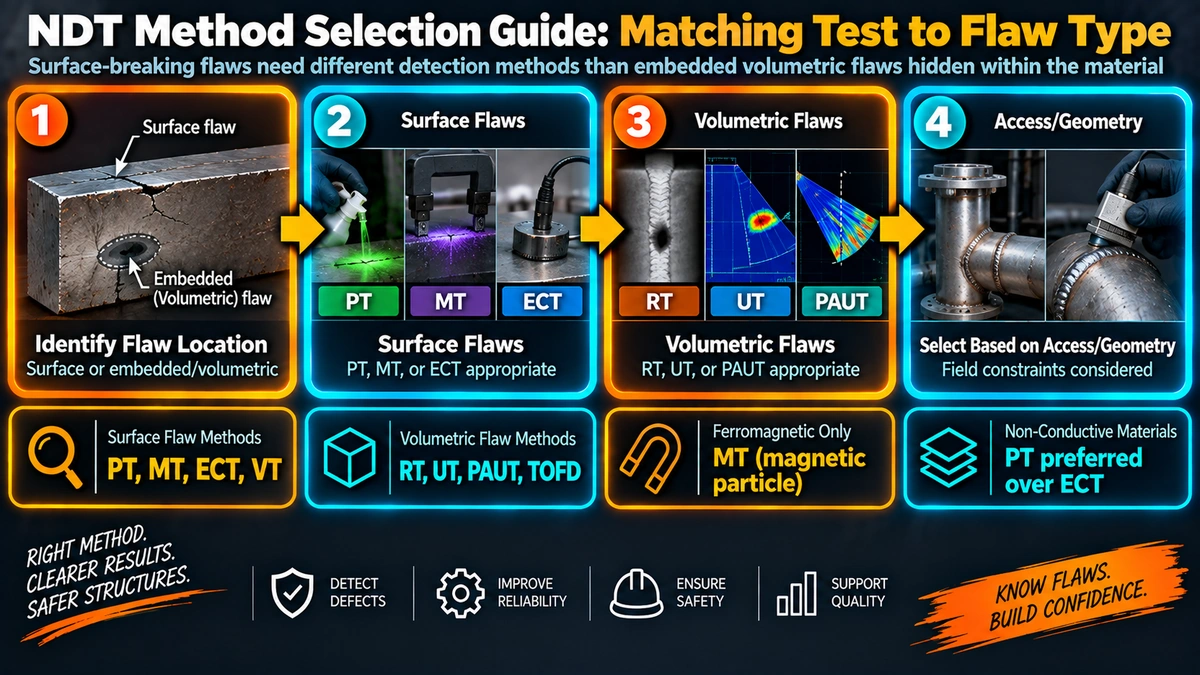 NDT method selection process matching test method to flaw type