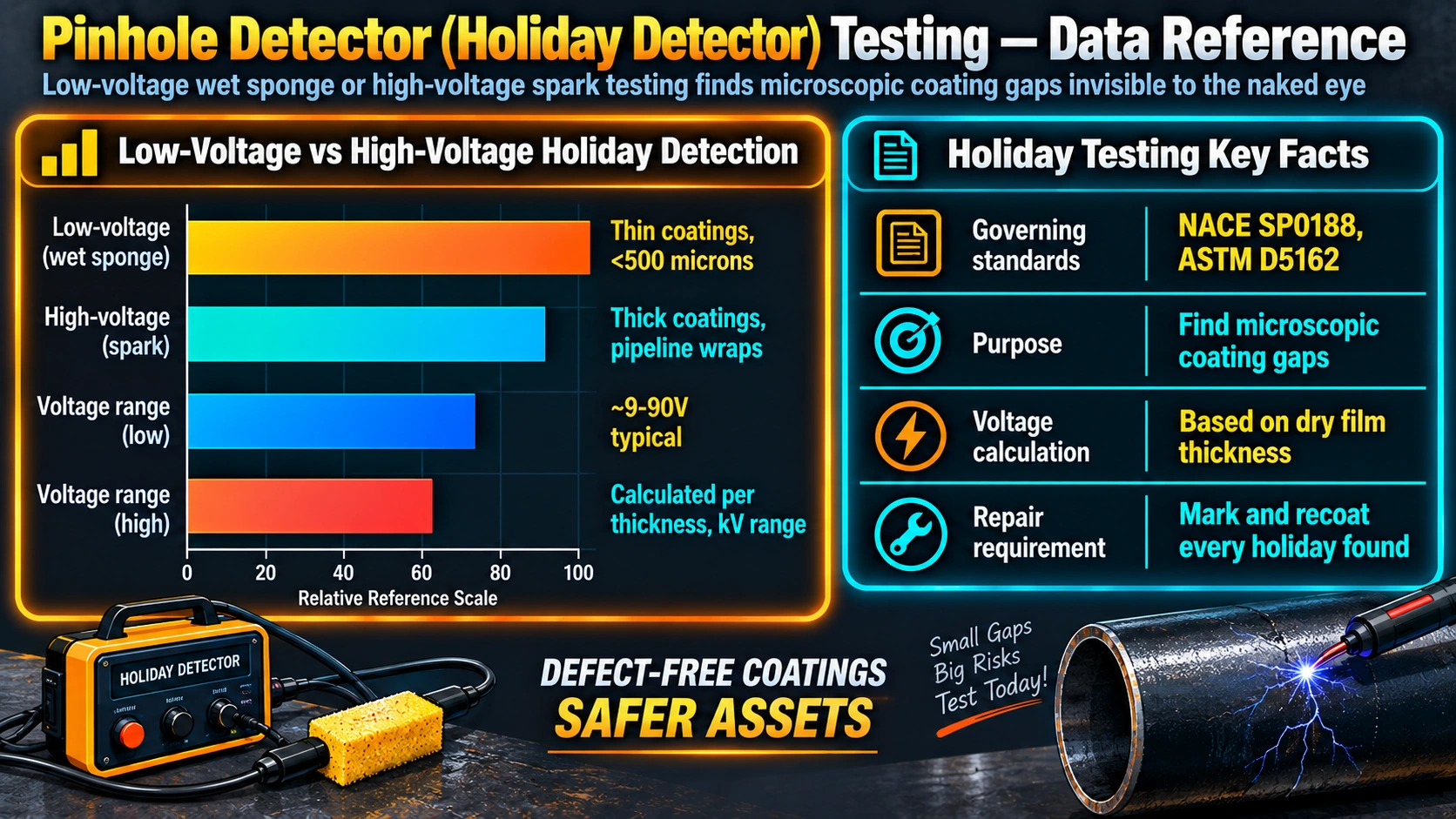 Low voltage versus high voltage holiday detection and key testing facts
