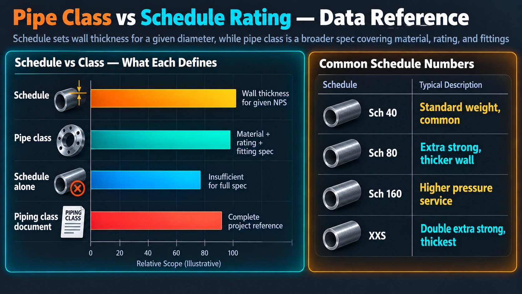 Pipe schedule versus class comparison and common schedule numbers