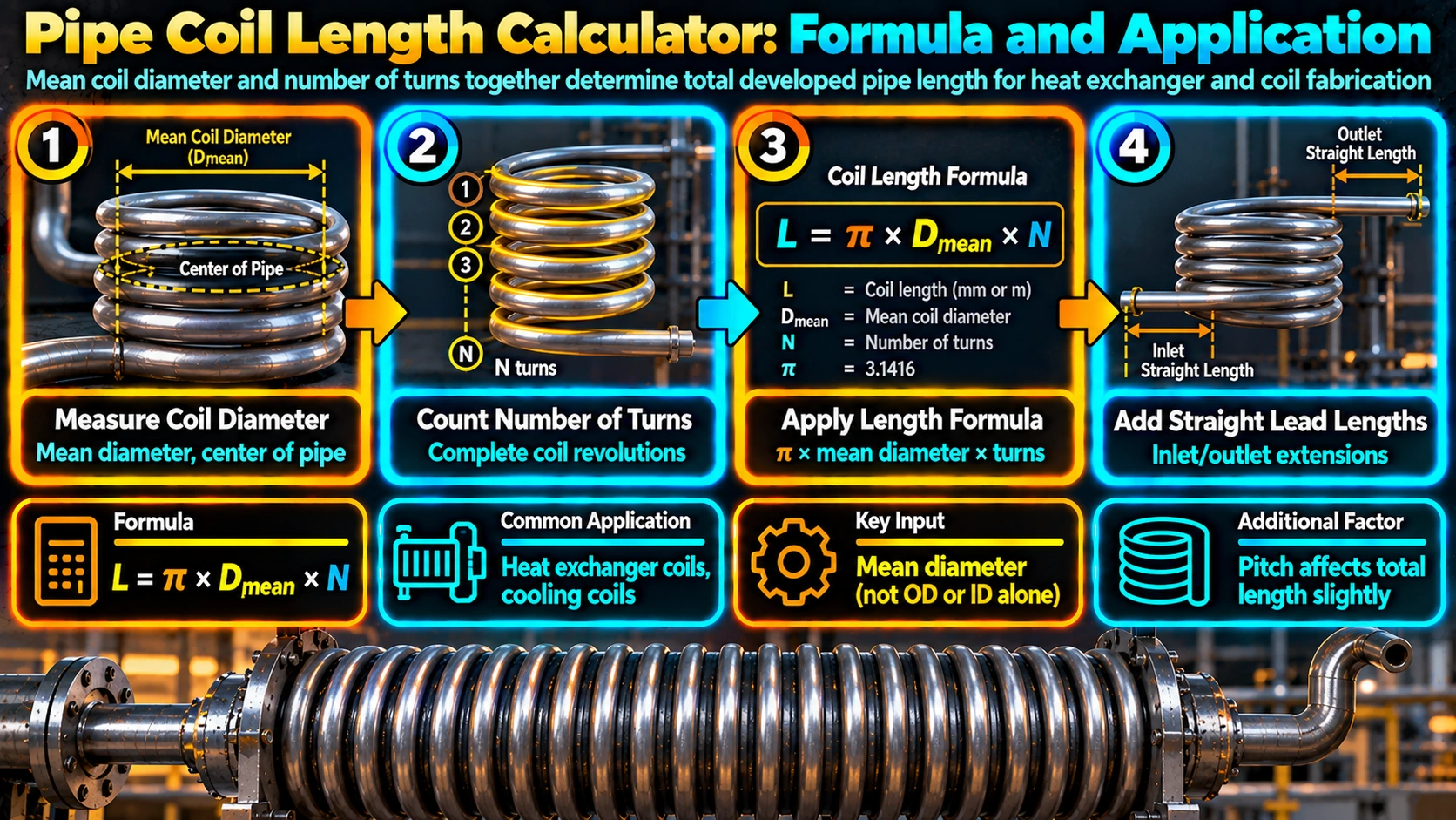 Pipe coil length calculation process and formula