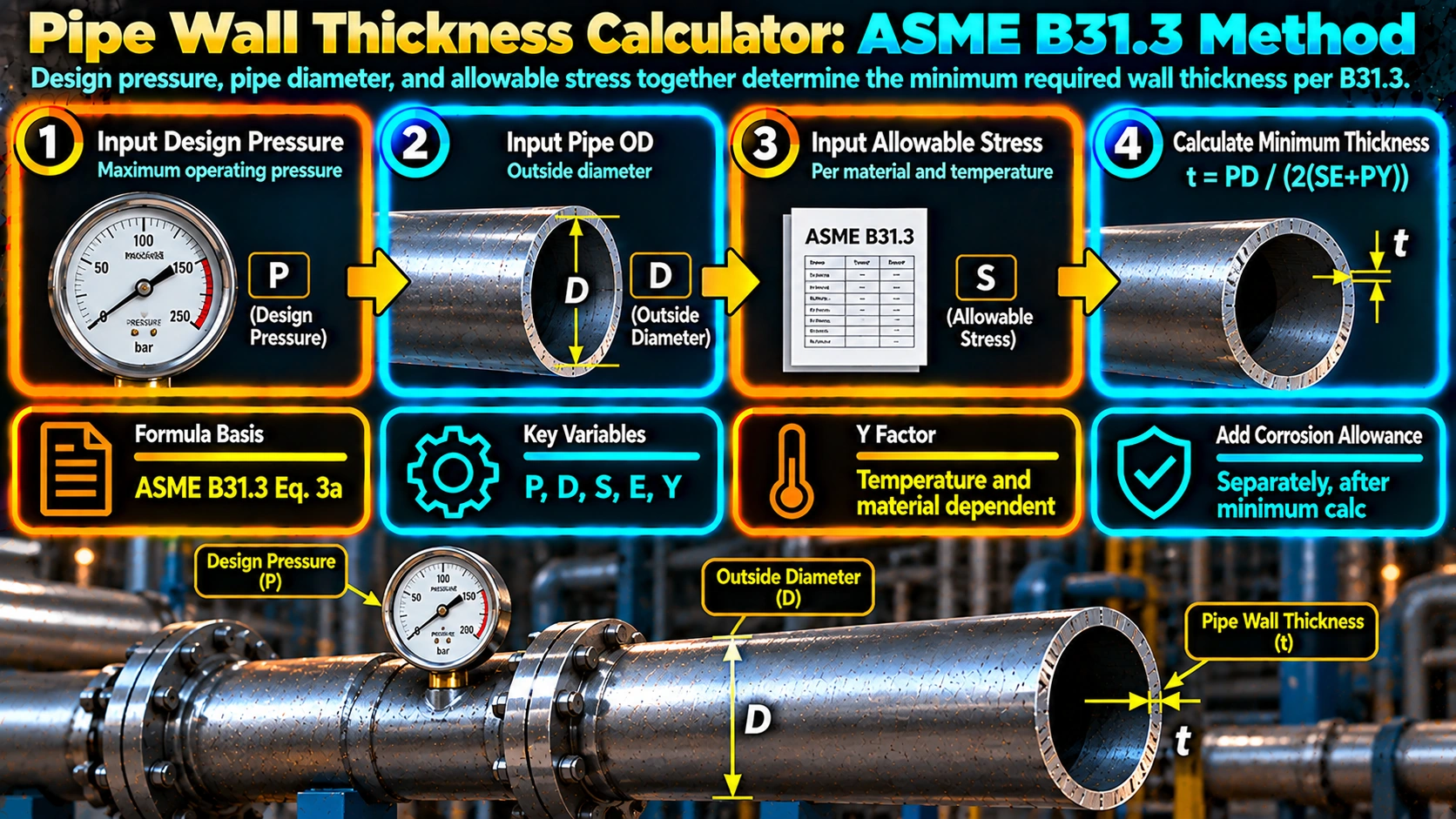 Pipe wall thickness calculation process per ASME B31.3