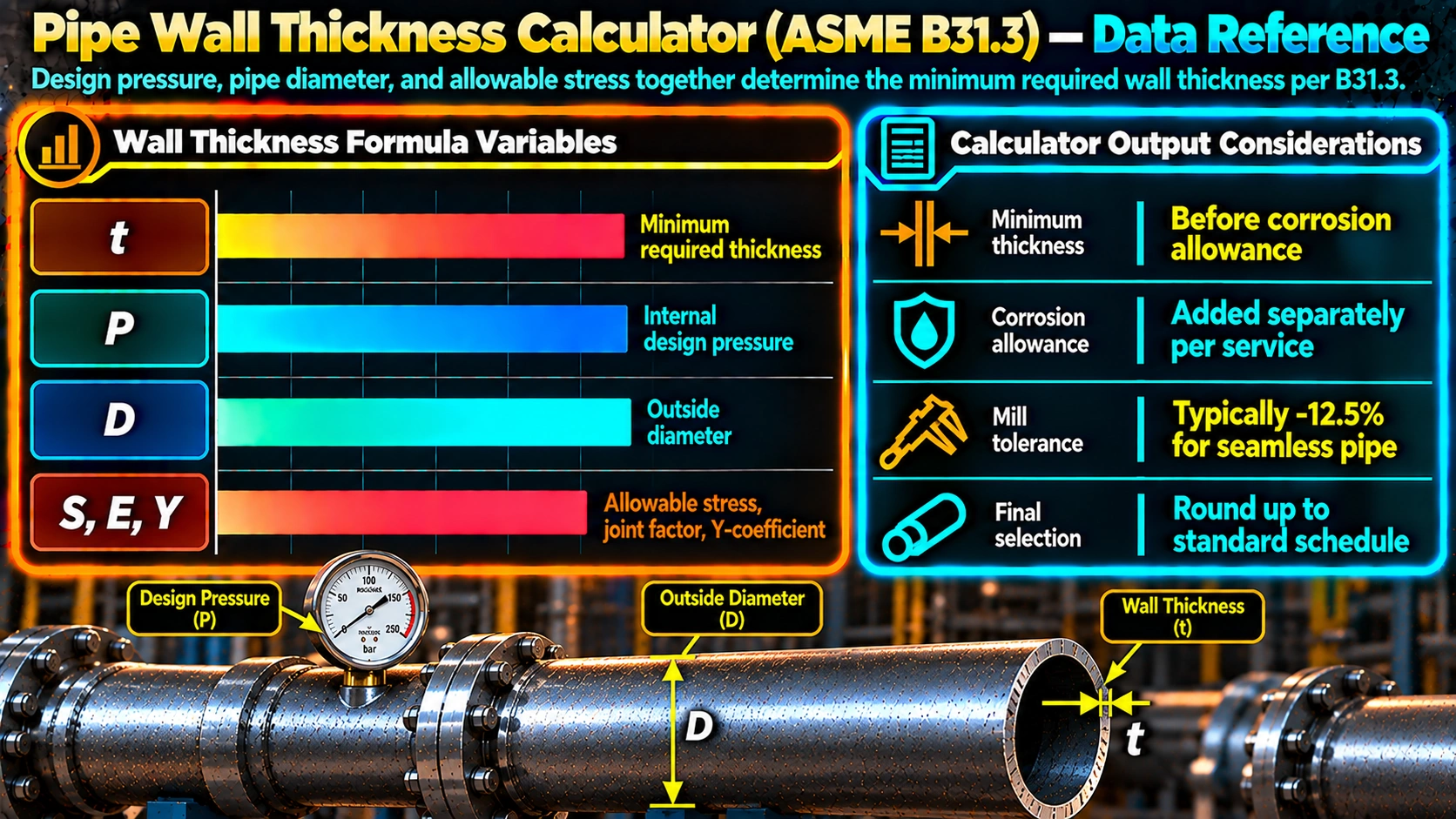 Wall thickness formula variables and output considerations
