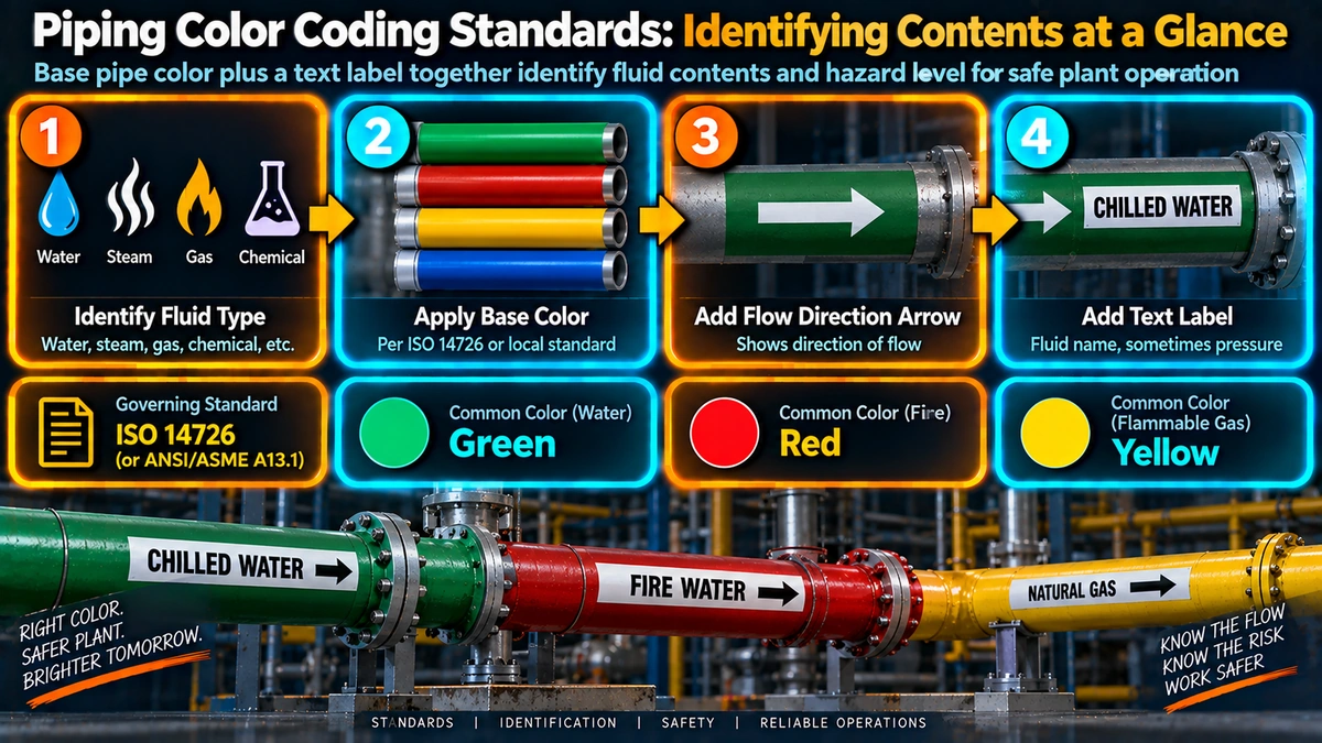 Piping color coding standard application process for fluid identification
