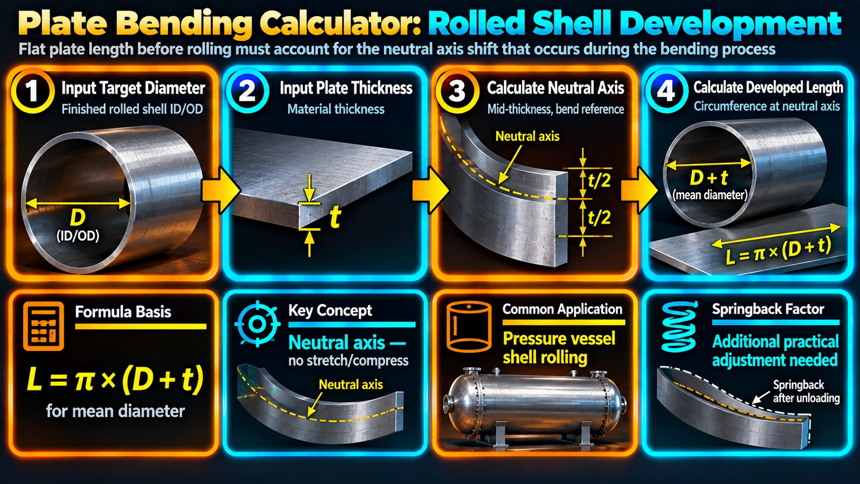 Plate bending calculator process for rolled shell development