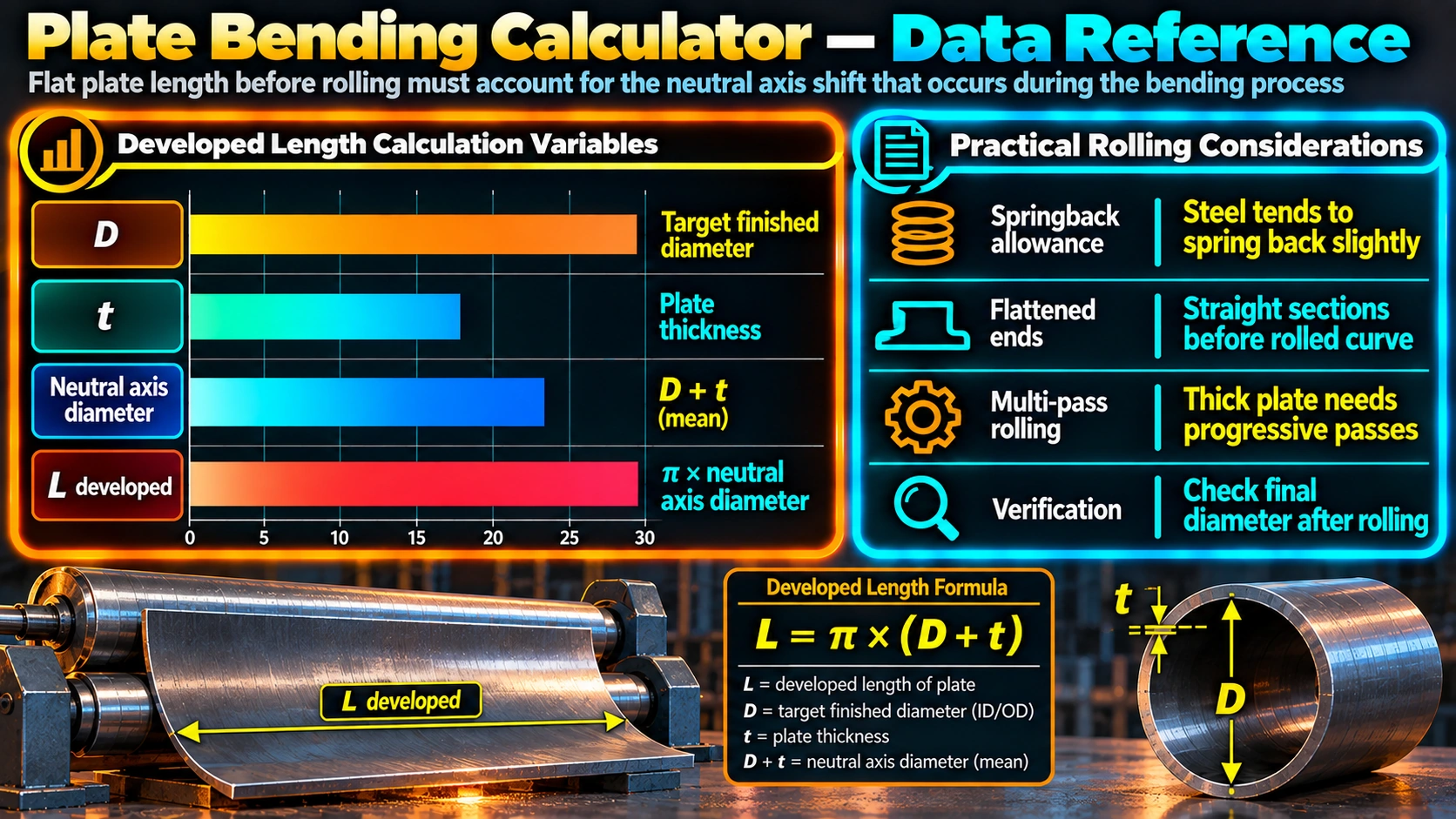 Developed length calculation variables and practical rolling considerations