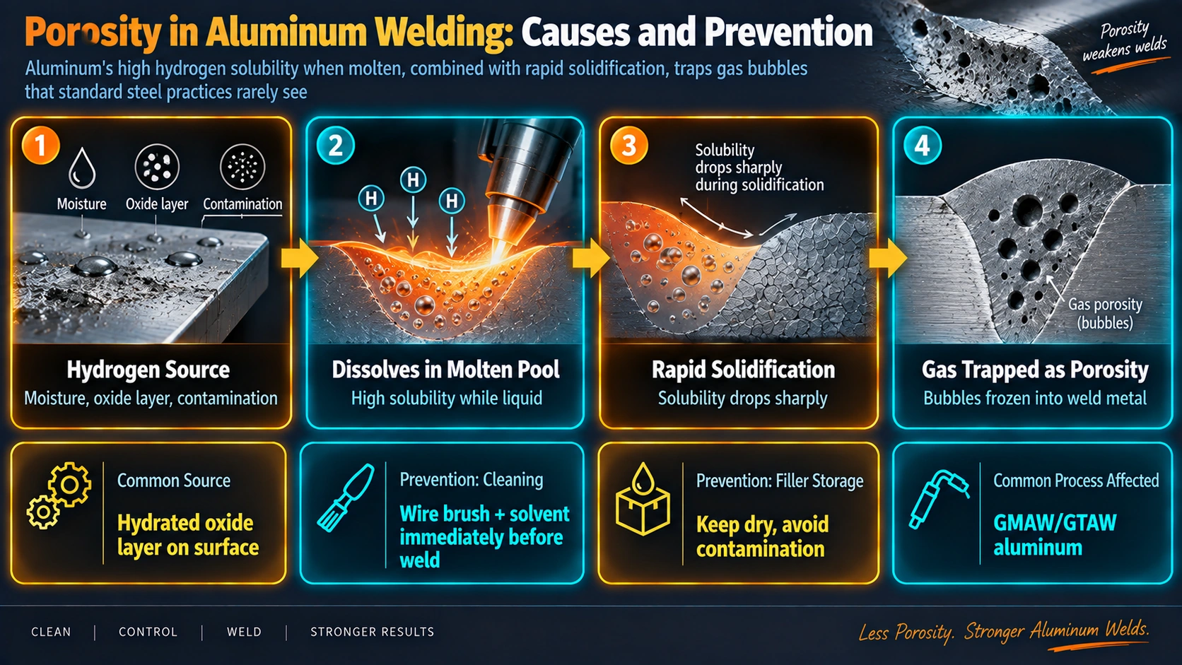 Porosity formation process in aluminum welding from hydrogen source to trapped gas