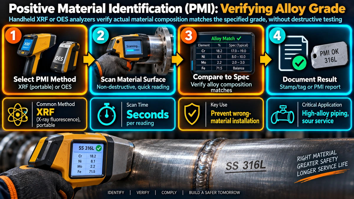 Positive material identification PMI verification process using XRF