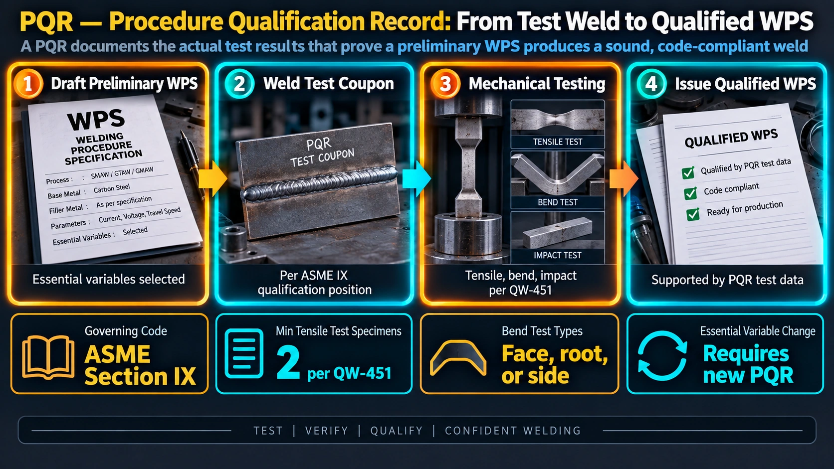 Comparison of WPS, PQR, and WPQ requirements under ASME Section IX