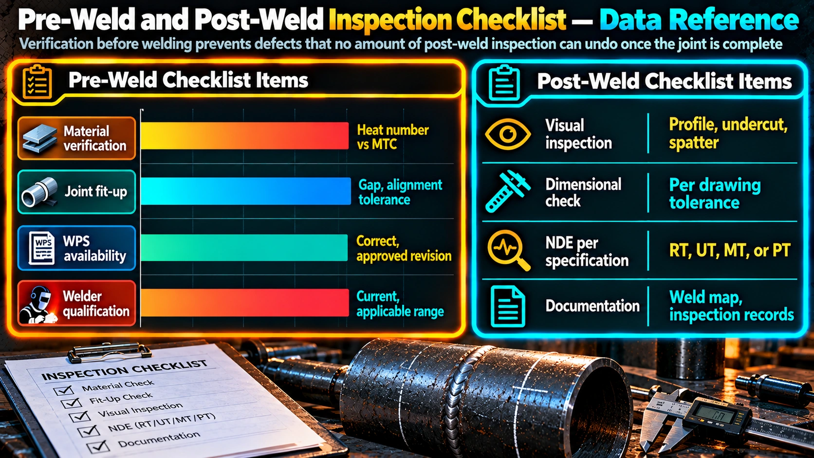 Pre-Weld and Post-Weld Inspection Checklist — Data Reference