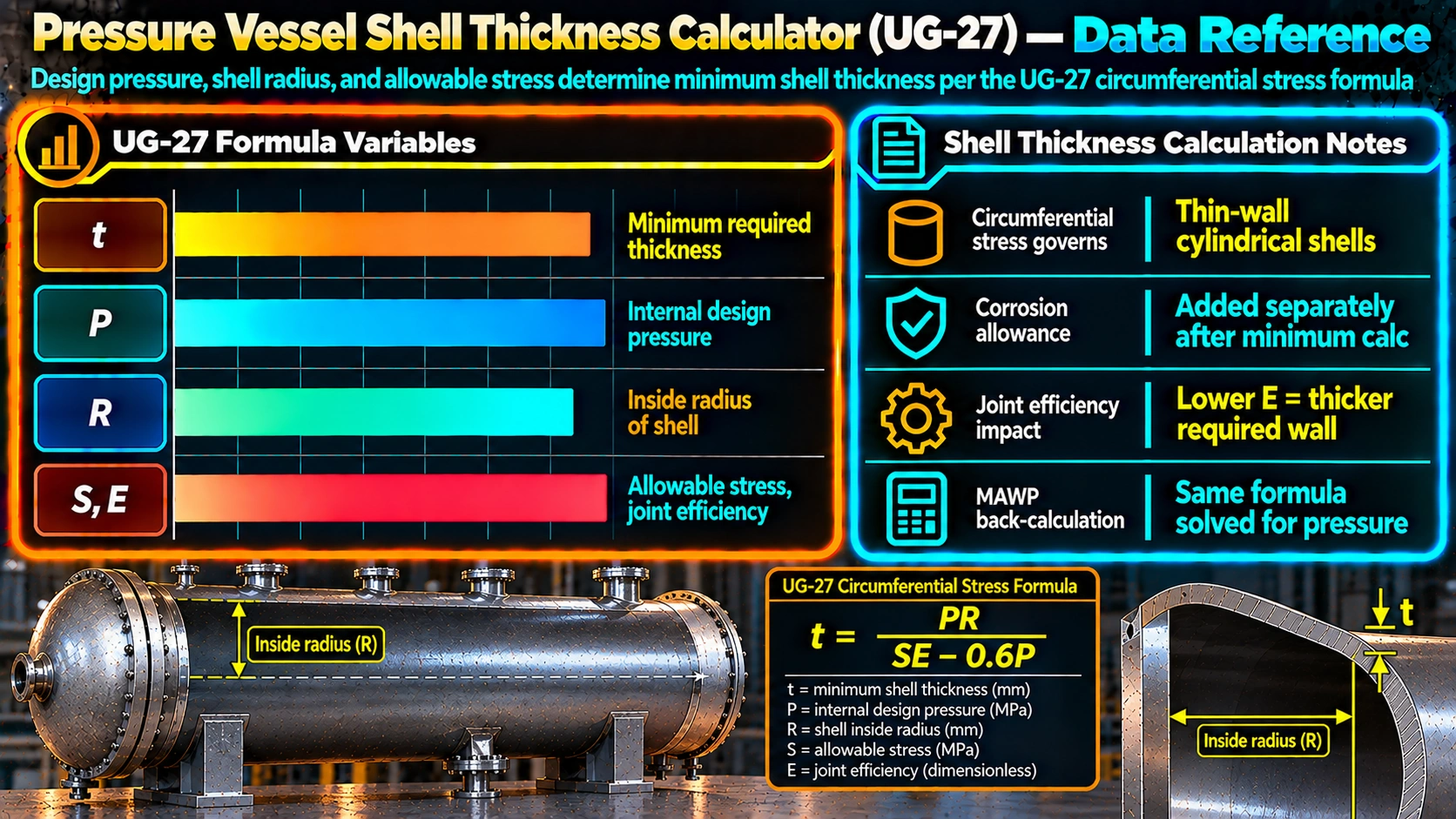 UG-27 formula variables and shell thickness calculation notes