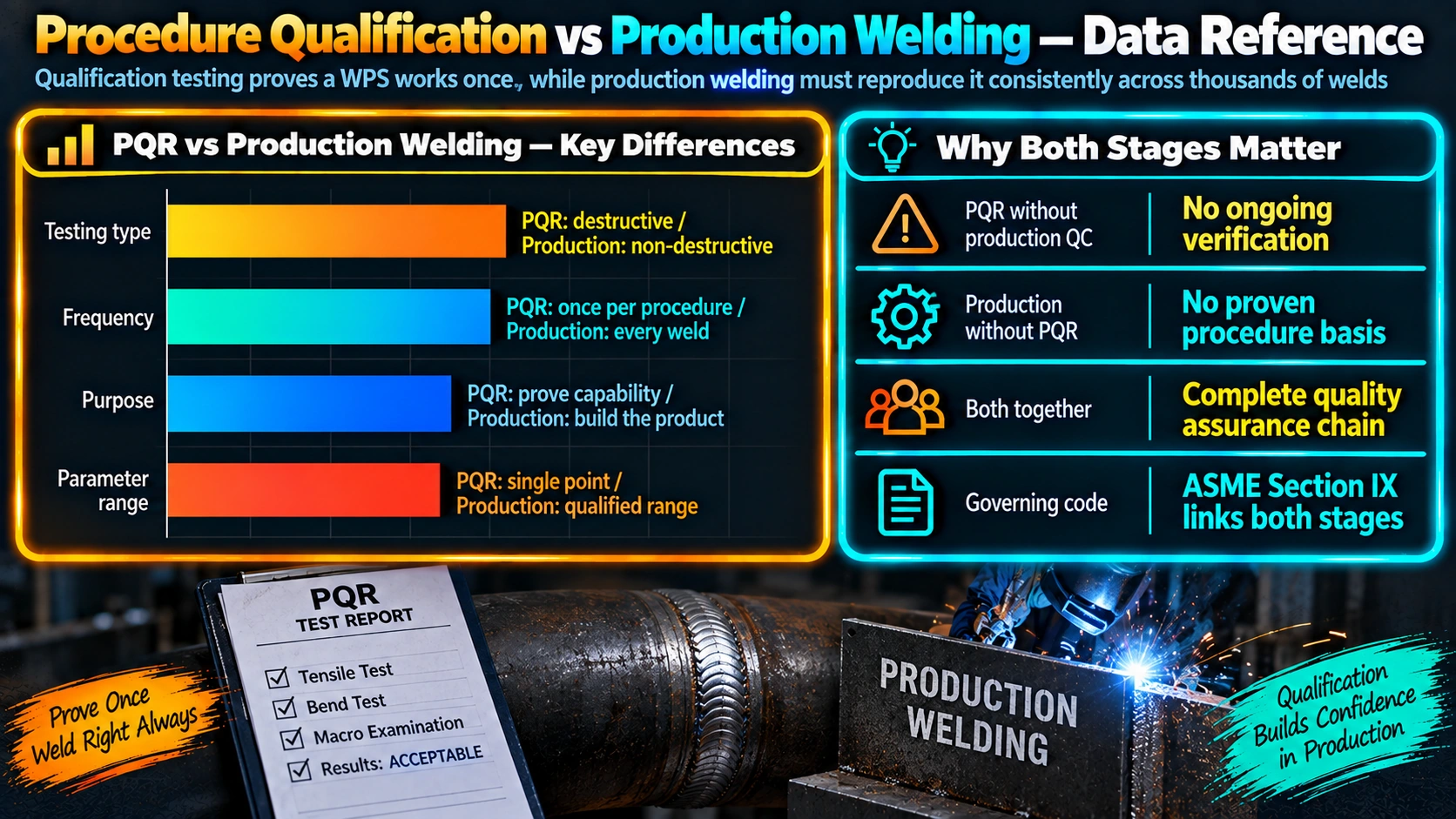 Procedure Qualification vs Production Welding — Data Reference
