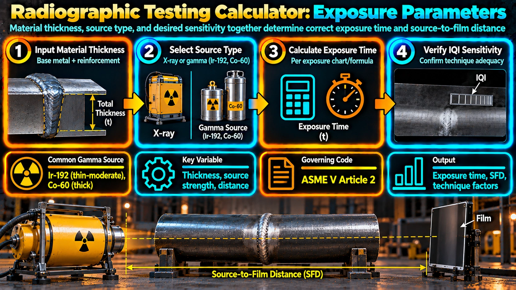 Radiographic testing exposure parameter calculation process