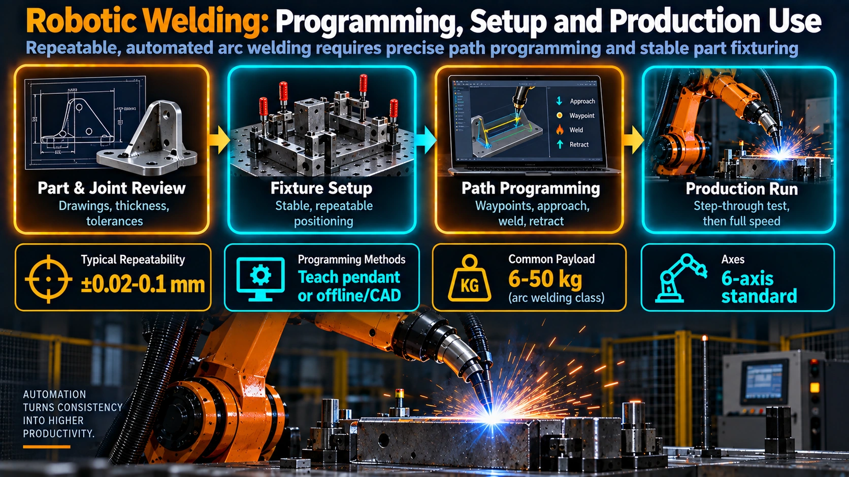Robotic welding programming workflow from part review to production run