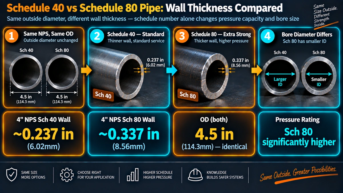 Schedule 40 versus Schedule 80 pipe wall thickness comparison