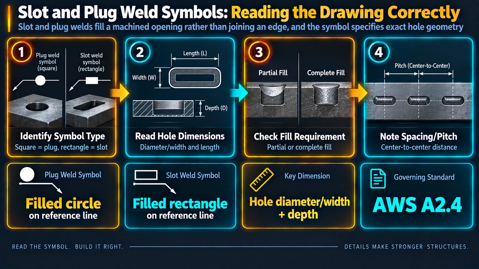 How to read slot and plug weld symbols on an engineering drawing
