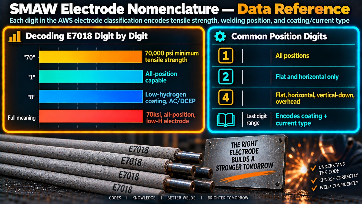 E7018 electrode code decoded digit by digit and position codes