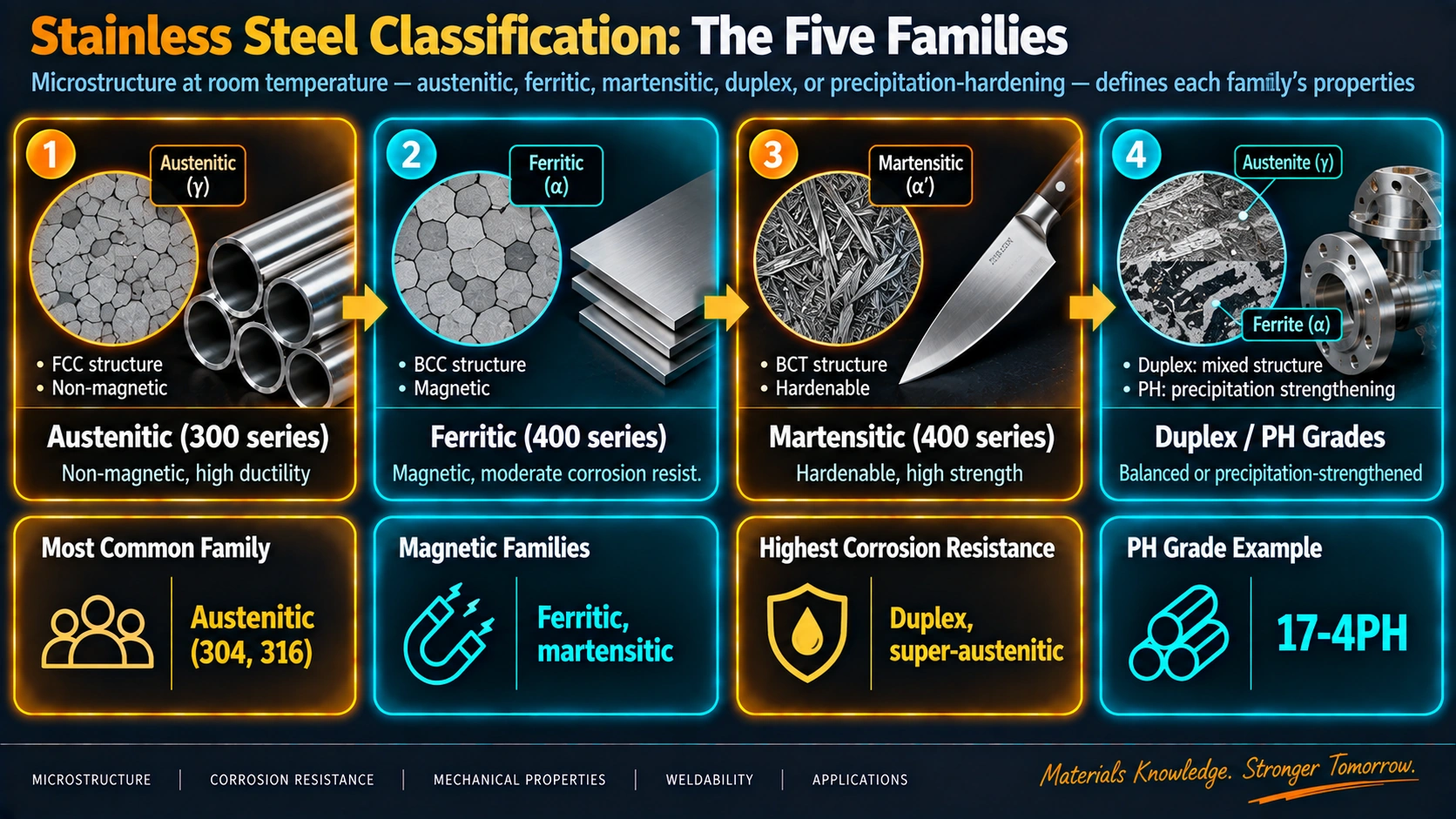 Stainless steel passive layer formation and family selection process