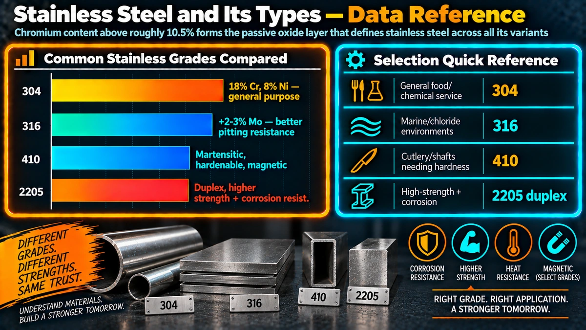 Common stainless steel grades compared and selection quick reference