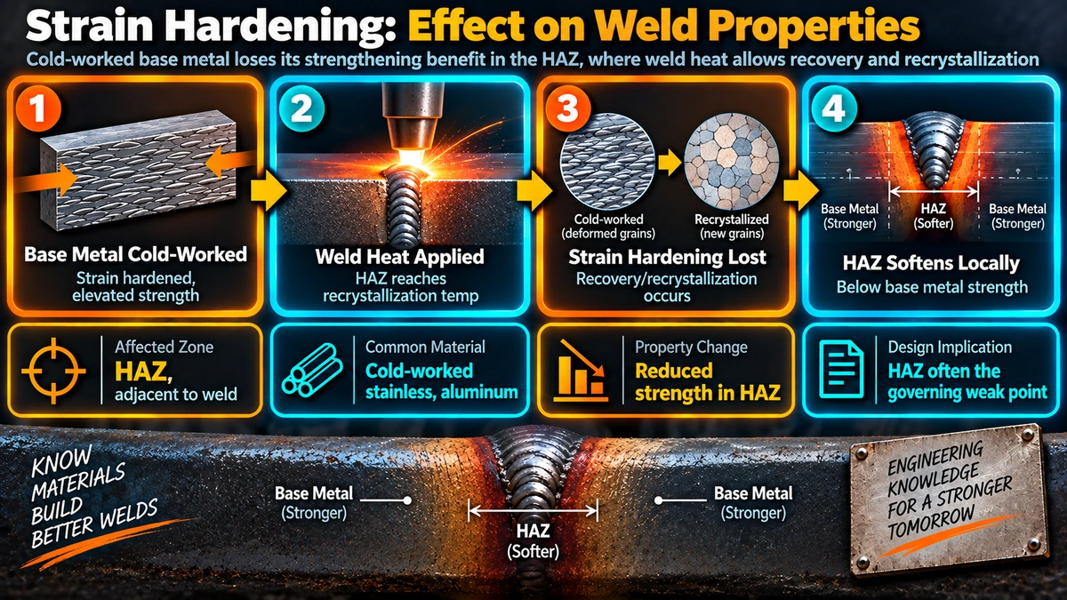 Strain hardening loss process in the heat affected zone during welding