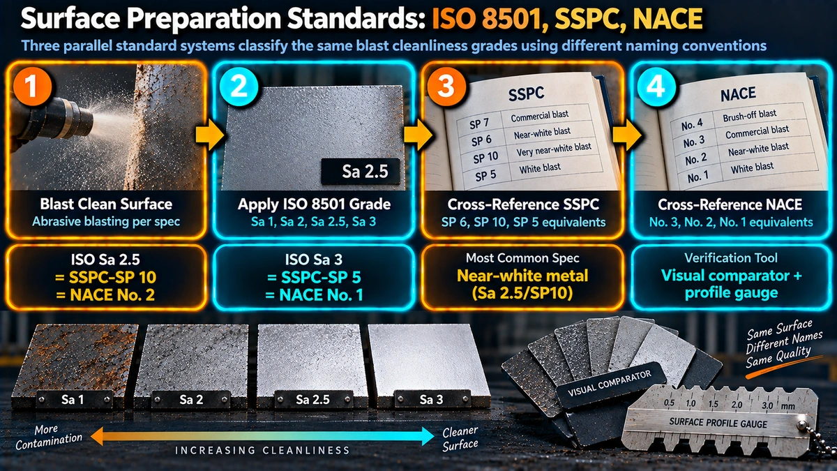 Surface preparation standard cross-referencing process between ISO SSPC and NACE