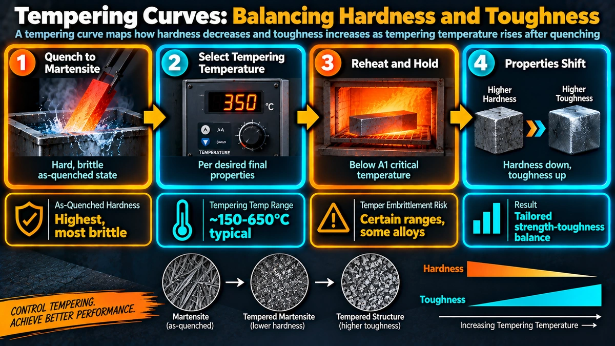 Tempering process for balancing hardness and toughness after quenching
