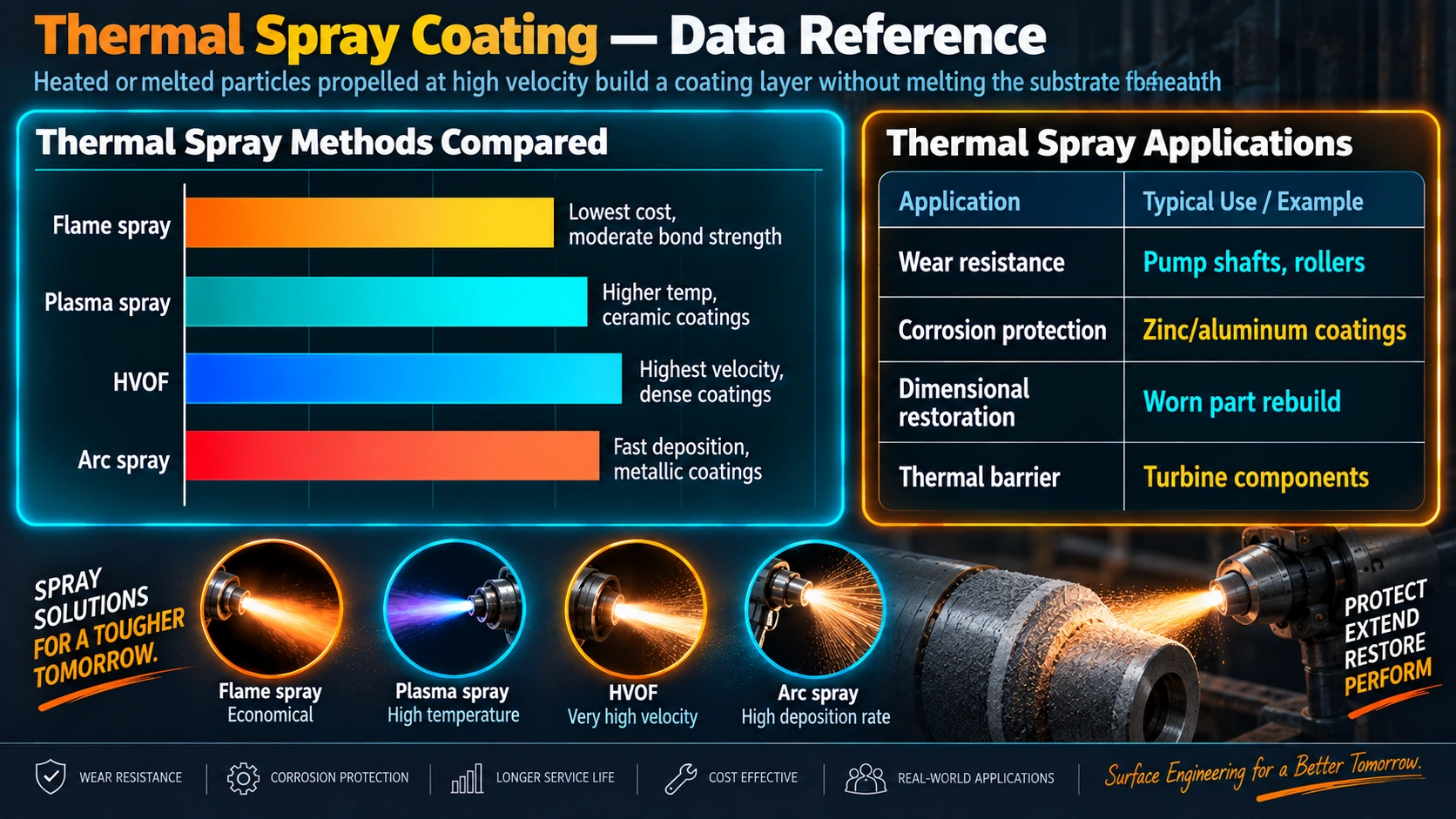 Thermal spray methods compared and typical applications