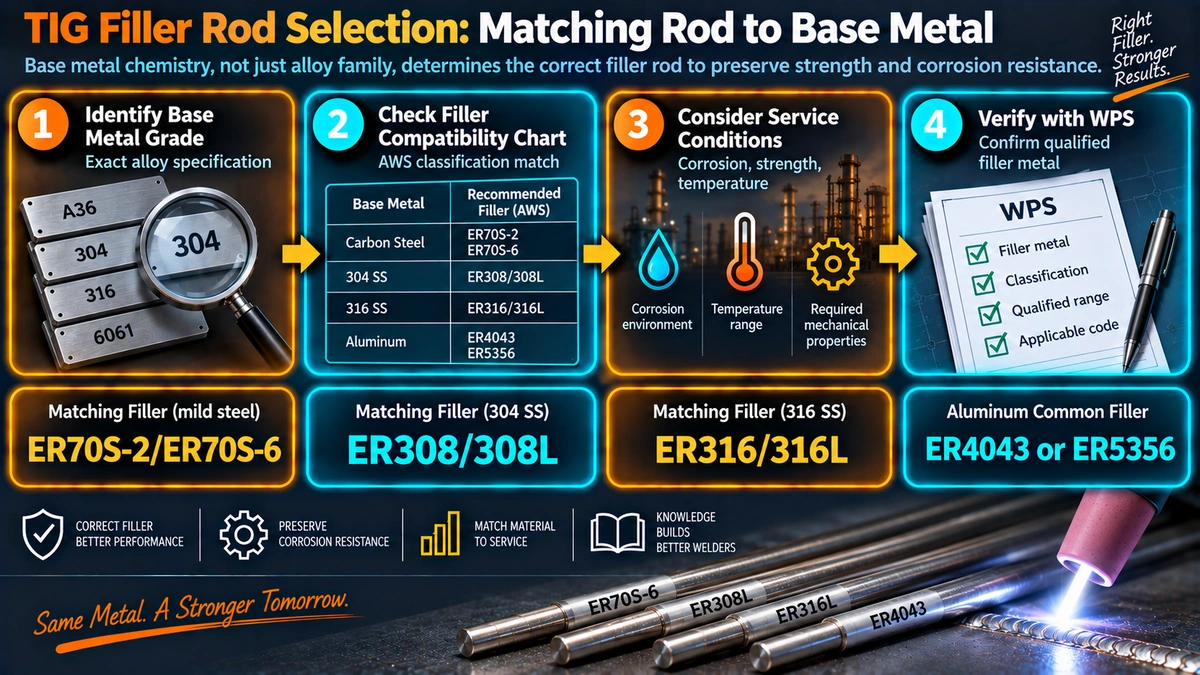 TIG filler rod selection process matching rod to base metal
