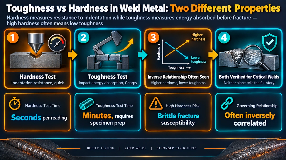 Toughness versus hardness testing process for weld metal